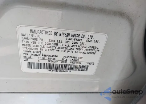 2008 Infiniti G35X z USA, uszkodzony, nr VIN JNKBV61F88M264926